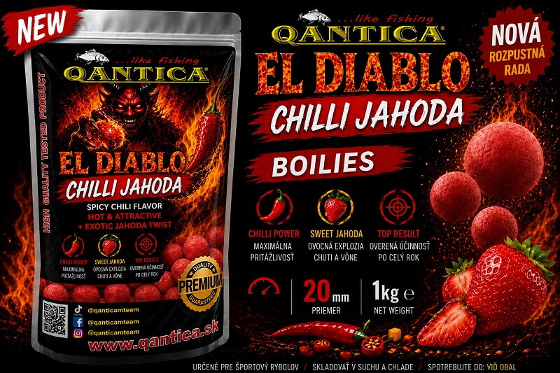 QANTICA EL DIABLO CHILLI JAHODA – boilies 20 mm, 1 kg