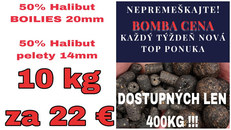 Kŕmny mix boilies a pelety halibut 10kg