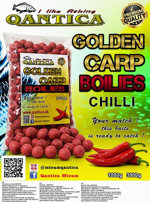 GOLDEN CARP BOILIES  1kg K.O  chilli