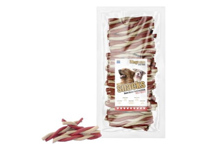 Pochúťka pre psov, točená tyčinka 12,5cm RED/WHITE