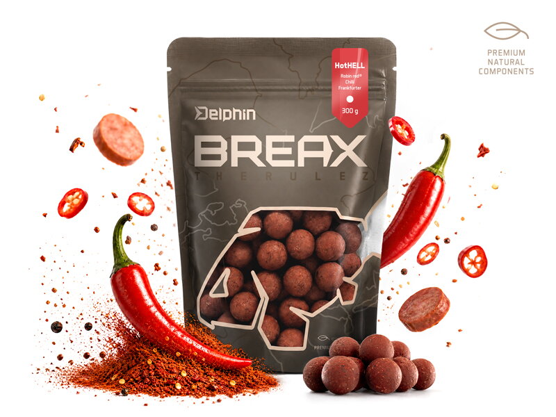 Boilies Delphin BreaX / HotHELL - Robin red-Chilli-Fr.Klobása/20mm/300g