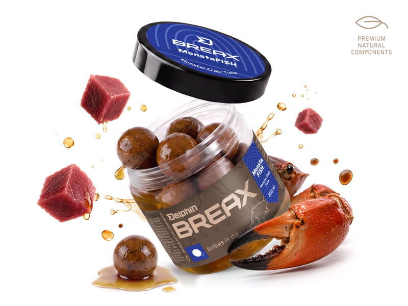 Boilies v dipe Delphin BreaX/MonstaFISH - Monster Krab-Tuniak/20mm/200ml
