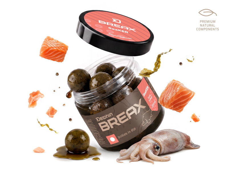 Boilies v dipe Delphin BreaX/SeaKER - Squid-Losos/20mm/200ml