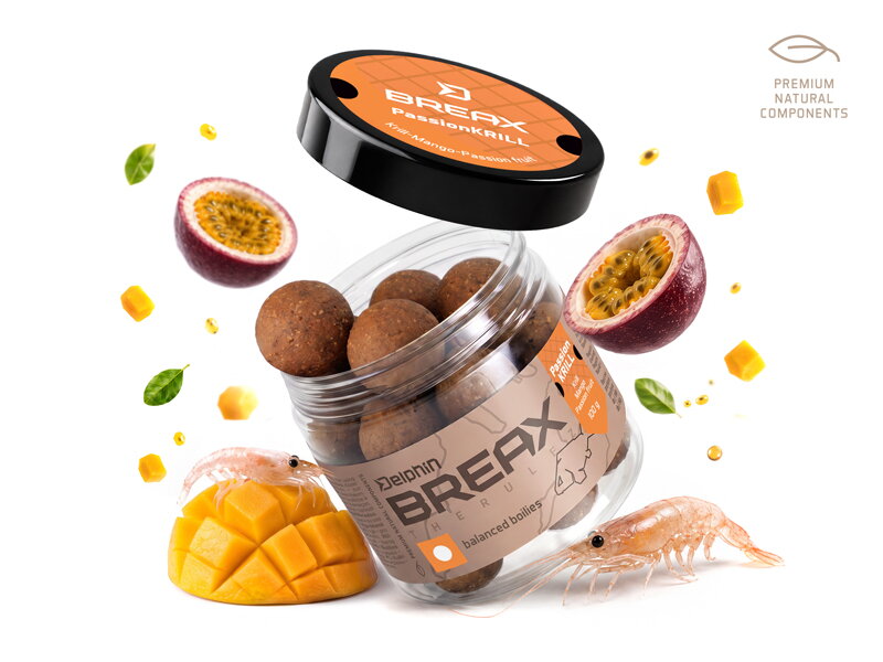 Vyvážené boilies Delphin BreaX/PassionKRILL - Krill-Mango/20mm/100g