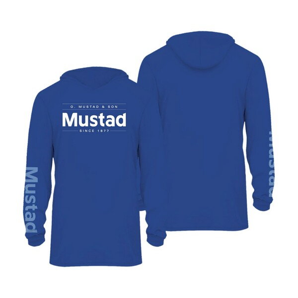 MUSTAD MODRÉ ZNAČKOVÉ TRIČKO S DLHÝMI RUKÁVMI A KAPUCŇOU - REPREVE+SPANDEX UV TRIČKO