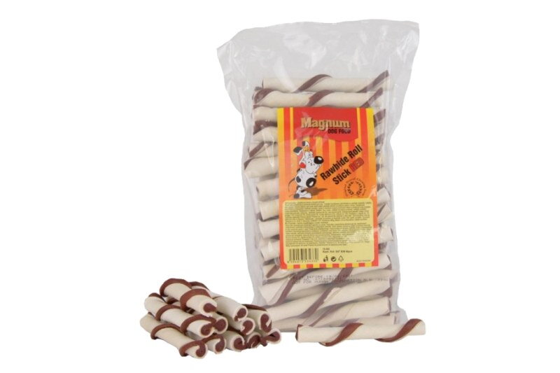 Pre psov Rawhide roll stick 12,5cm (cca 40ks) RED/WHITE Pre psov Rawhide roll stick 12,5cm (cca 40ks) RED/WHITE