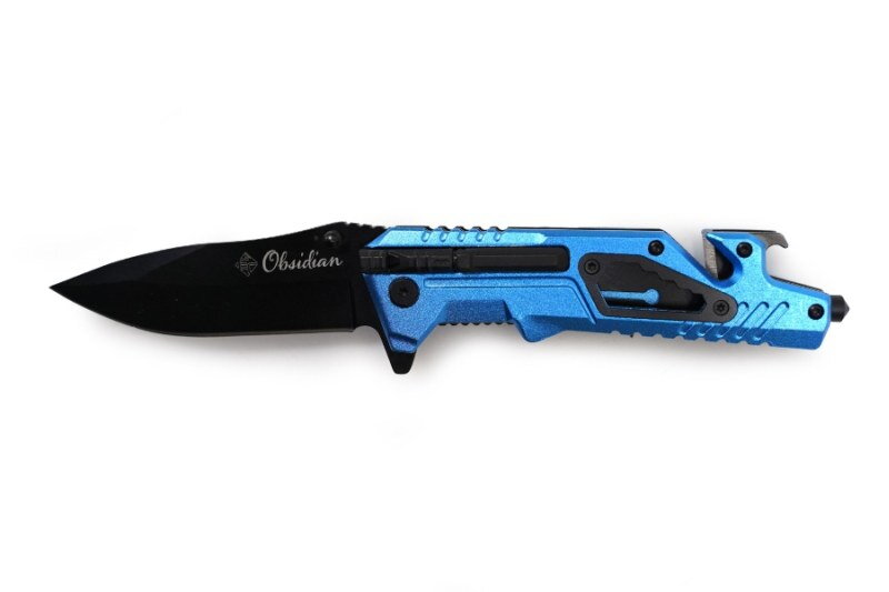 Nôž skladací Obsidian modrý 22cm + podpaľovač